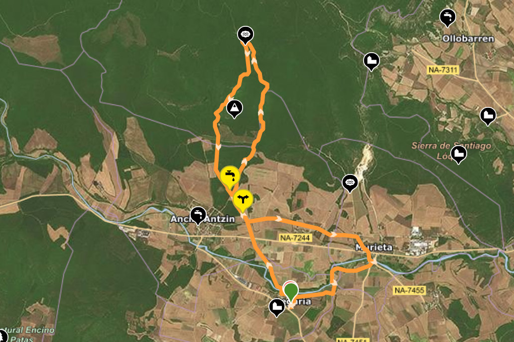Mapa de la ruta de Legaria a la Balsa de San Severa