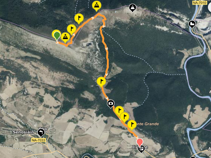 Mapa de la ruta de subida al Txurregi desde Iltzarbe