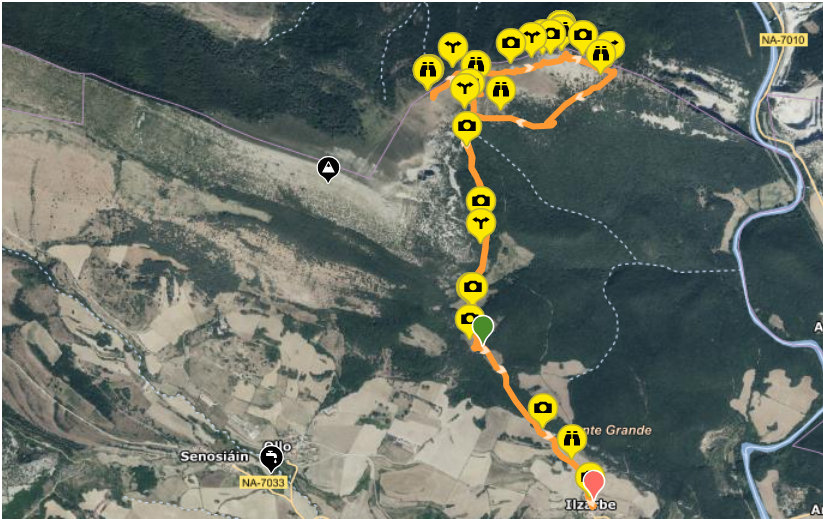 Mapa de la ruta Orarregi - Gaztelu desde Iltzarbe
